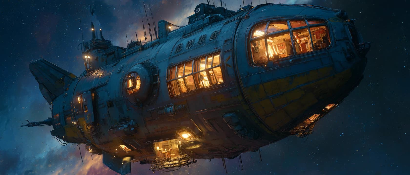The deep-space freighter Marabou drifting through a nebula